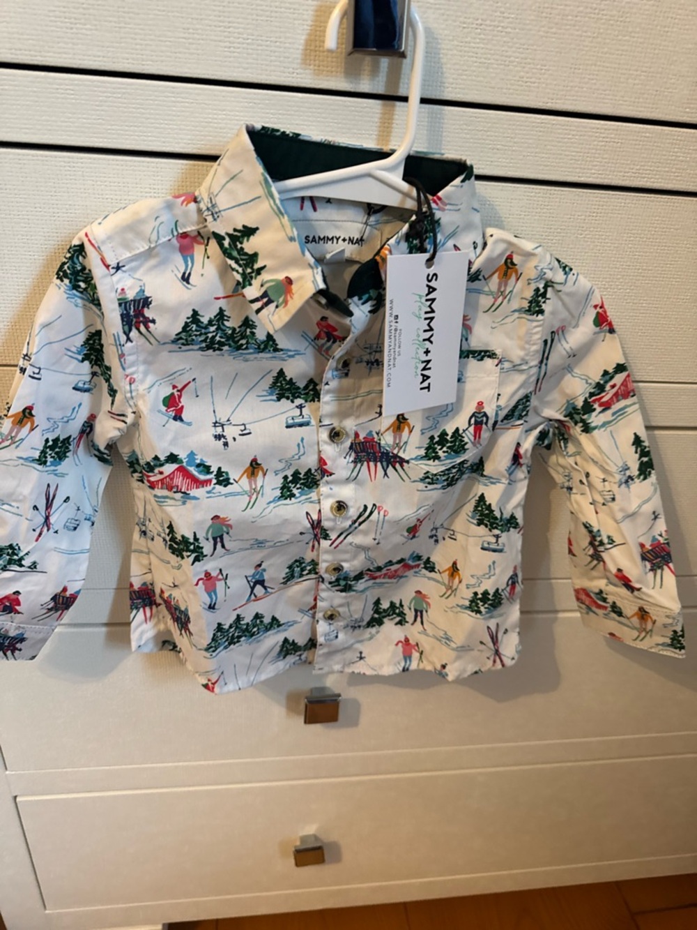 Sammy + Nat White Ski Scene Button-Down Shirt 6-12 Months